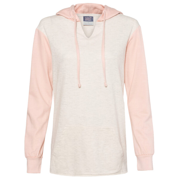 Women’s French Terry Hooded Pullover with Colorblocked Sleeves Thumbnail